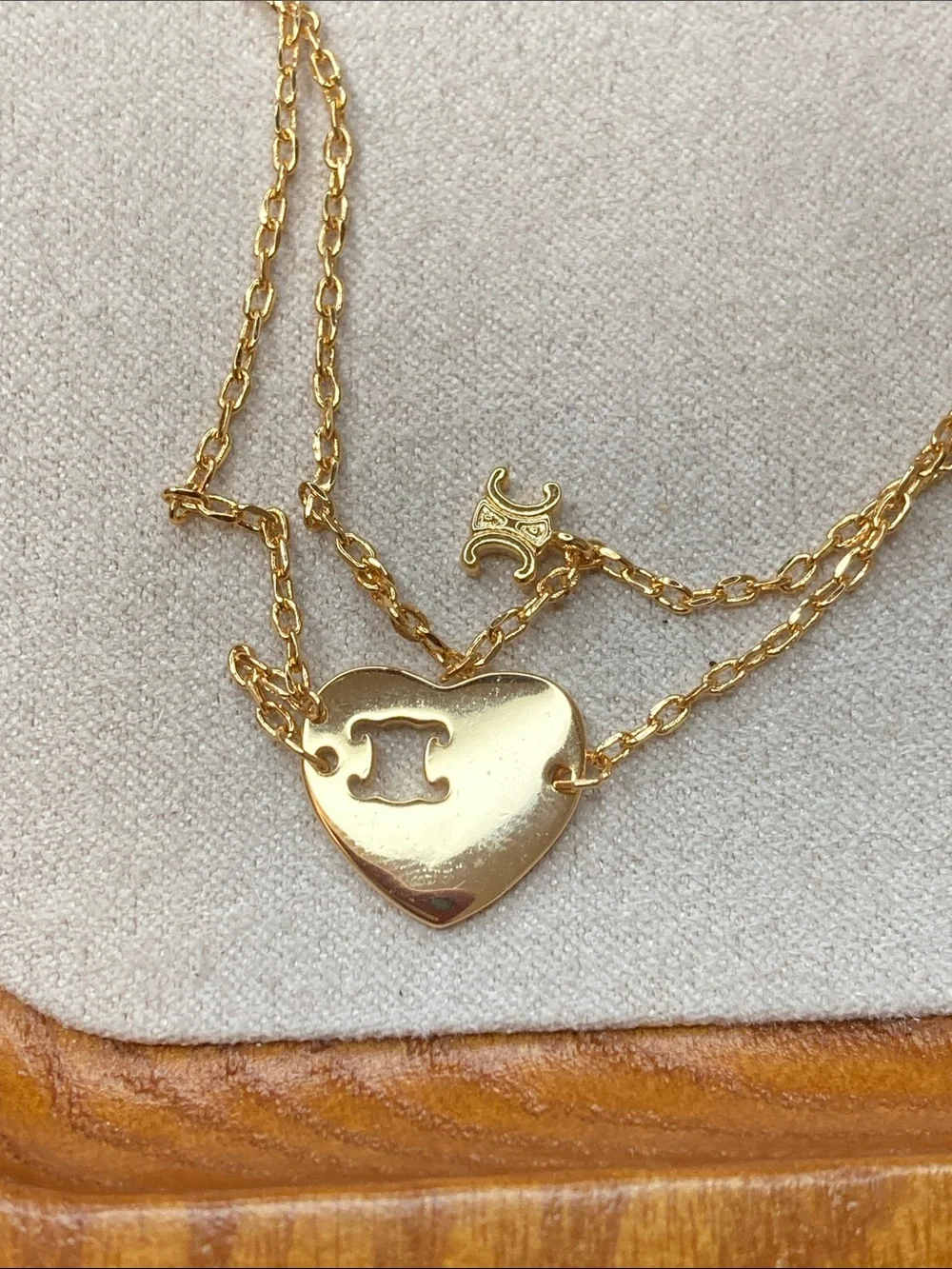 Celine Gold Double-Chain Bracelet with Heart Cutout Charm - Picture 5 of 6